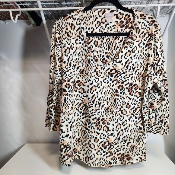 Chico's Women's Top Tunic Leopard Print, 3/4 Sleeve, Size XL - Picture 1 of 6